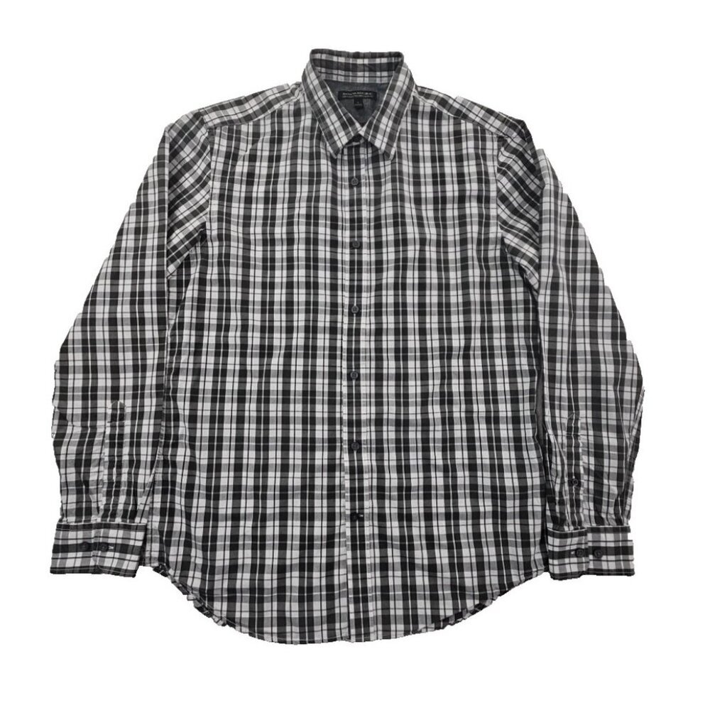 Banana‎ Republic Soft Wash Shirt Men's Large Gray Check Long Sleeve Classic EUC